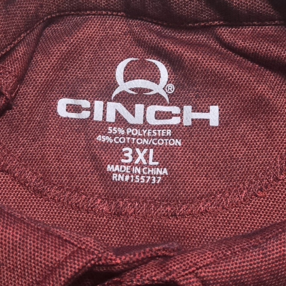 Cinch Maroon Polo Shirt with Embroidered Logo Mens Sz M Western Cowboy Golf - Picture 4 of 6